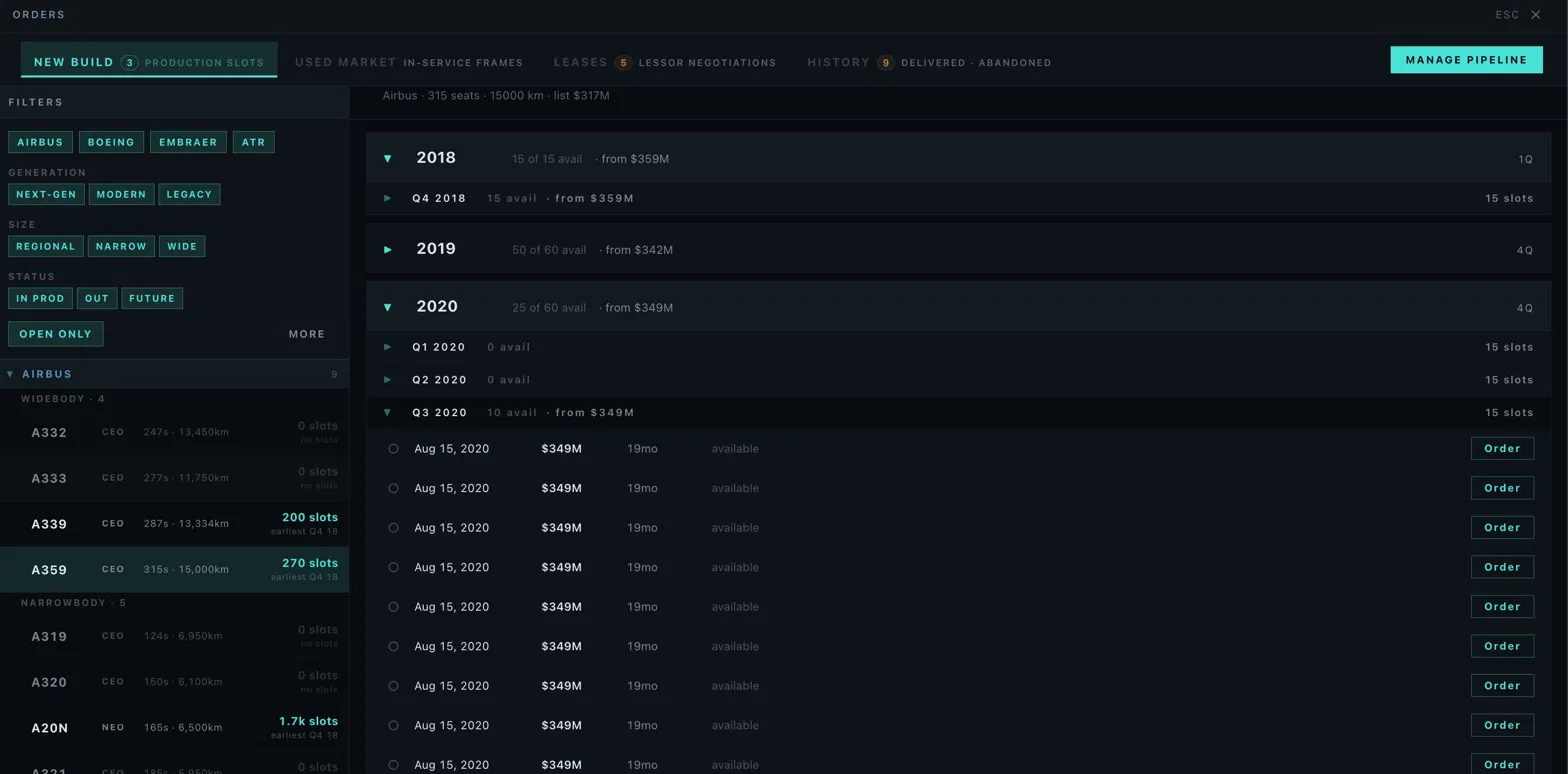 Browse view showing A359 availability across 2018-2020 with year-by-year counts